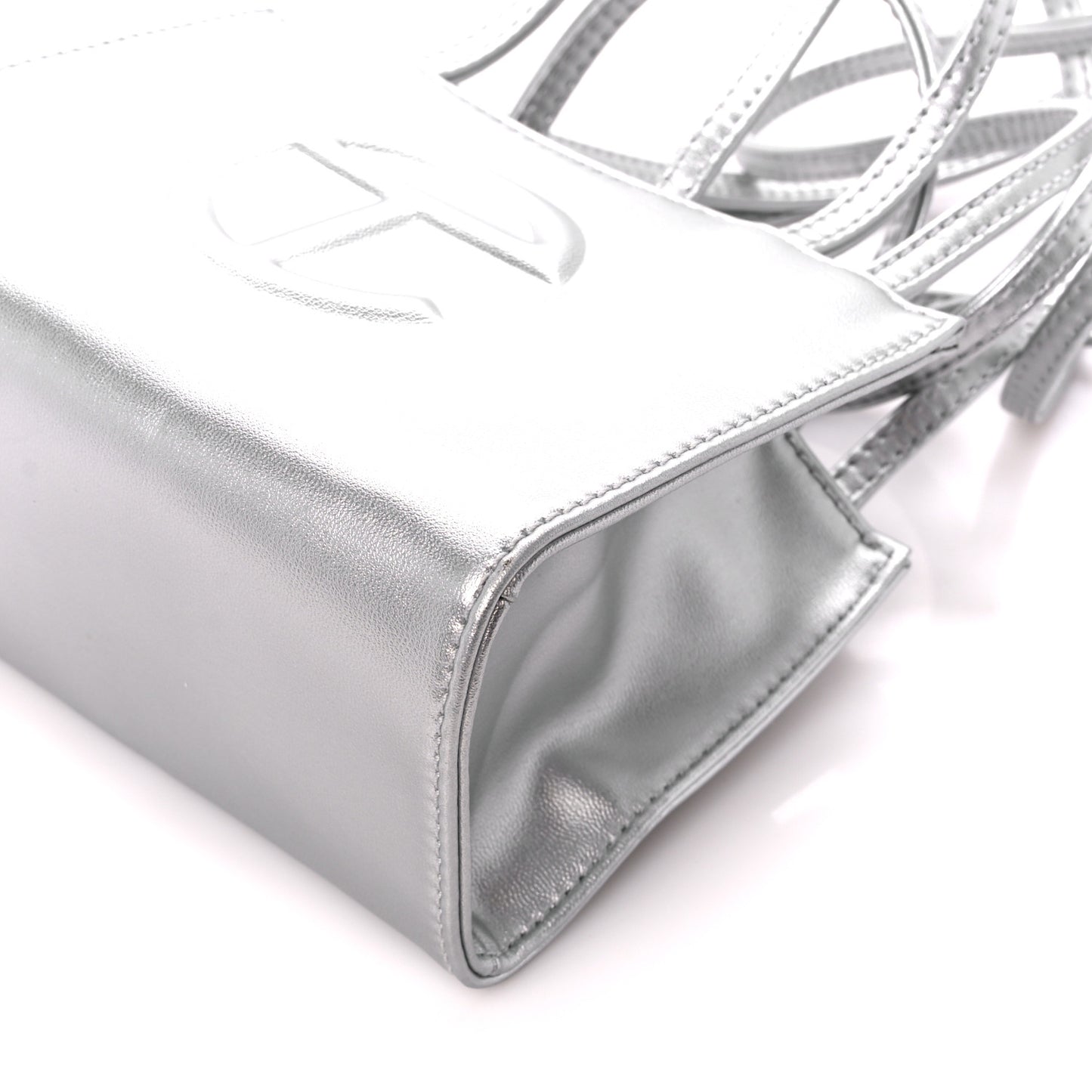 Metallic Vegan Leather Small Shopping Bag Silver