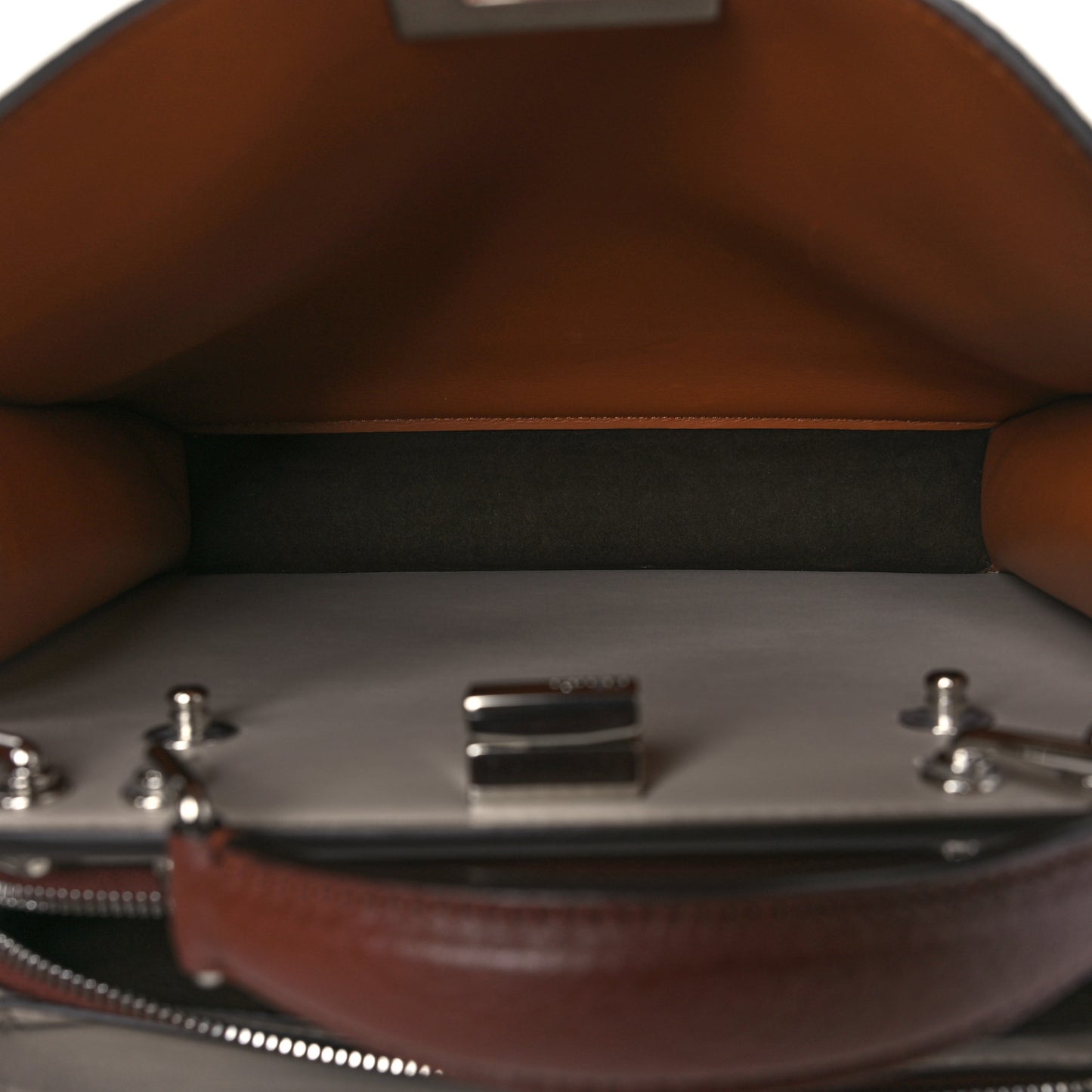 Cuoio Romano Vitello Cover Glazed Fabric Bi-Color FF 1974 Mini Peekaboo I SEE U Satchel Ghianda Grezzo