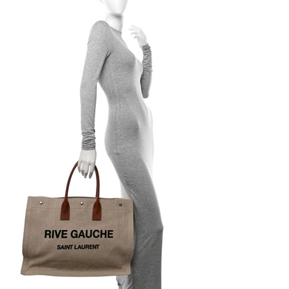 Saint Laurent Linen Calfskin Small Rive Gauche Tote Brown 2 of 13