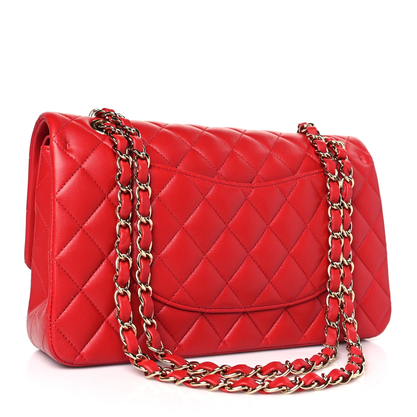 Lambskin Quilted Medium Double Flap Red