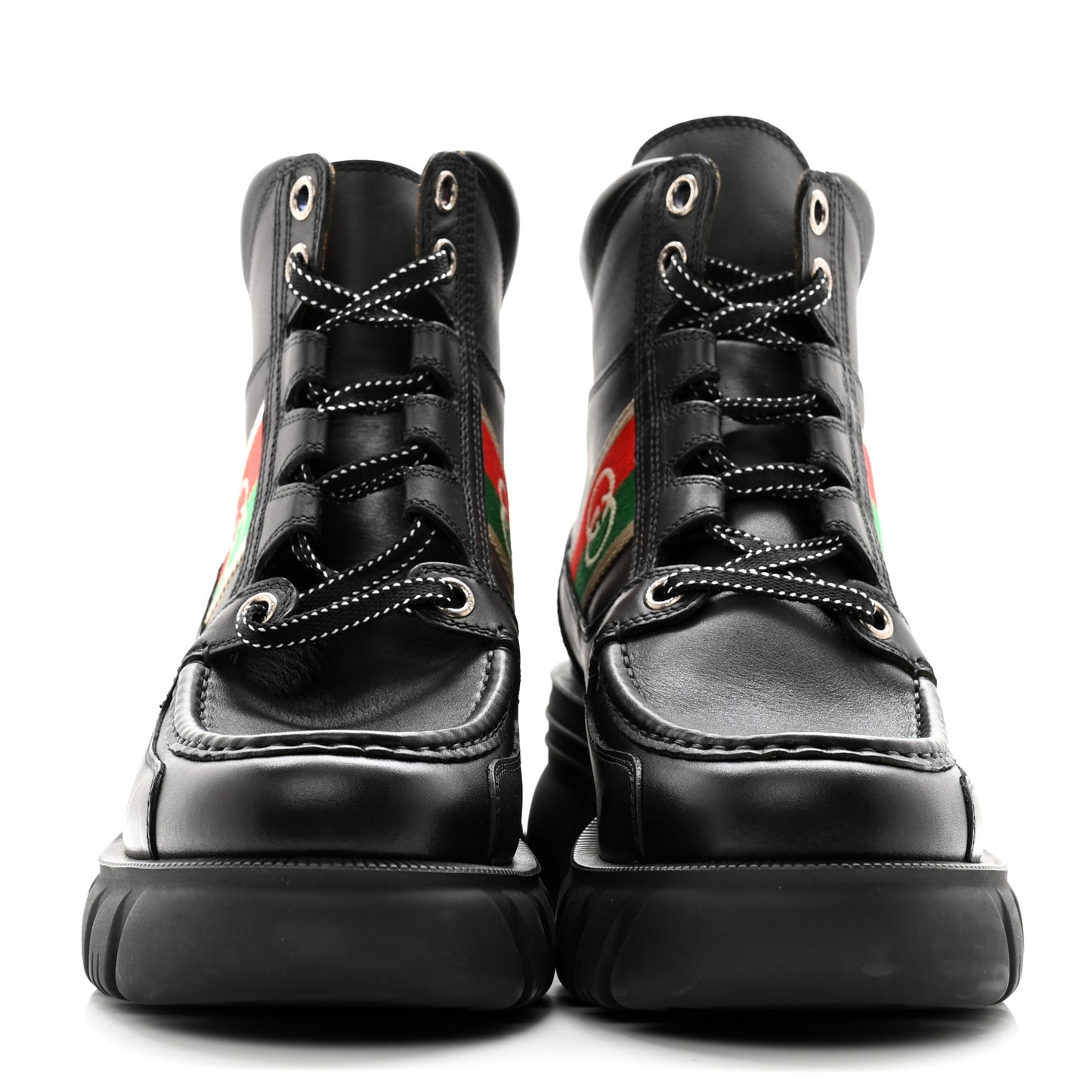 Quebec Calfskin Web Womens Interlocking G Lace Up Combat Boots 35 40 Black Mystic White Green Red