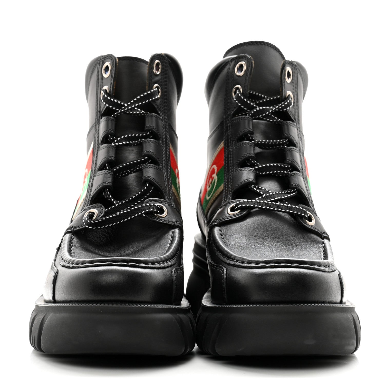 Gucci Quebec Calfskin Web Womens Interlocking G Lace Up Combat Boots 35 40 Black Mystic White Green Red 2 of 10