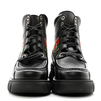 Gucci Quebec Calfskin Web Womens Interlocking G Lace Up Combat Boots 35 40 Black Mystic White Green Red 2 of 10