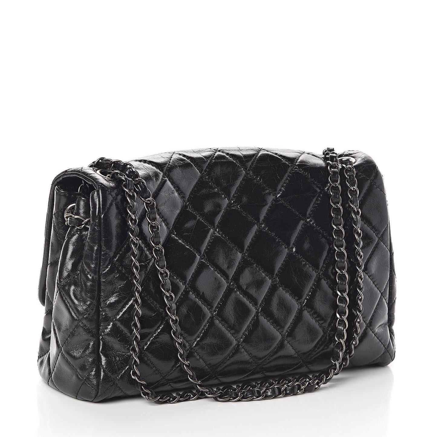Glazed Calfskin Quilted Large Coco Soft Flap Black