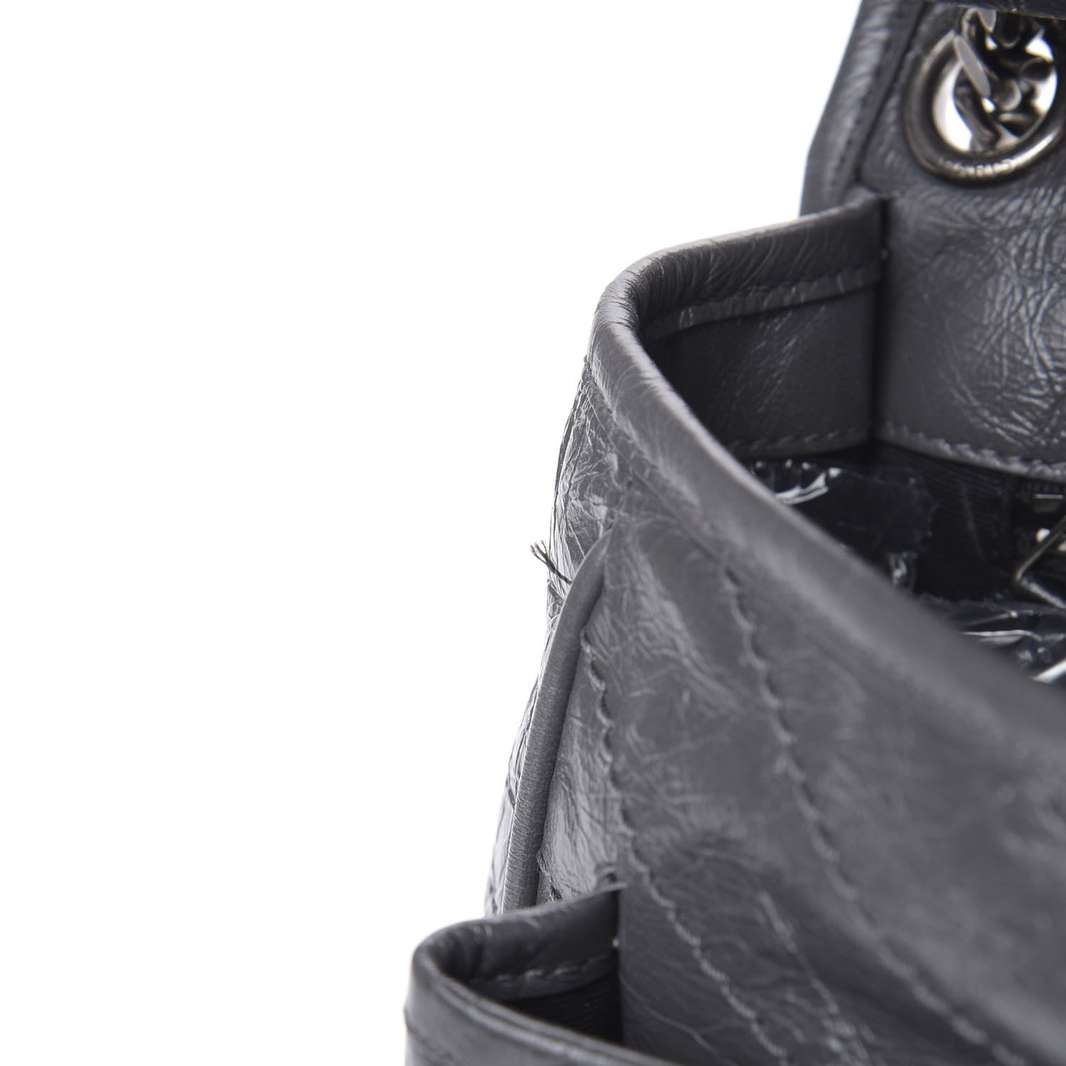Saint Laurent Crinkled Calfskin Matelasse Monogram Medium Niki Chain Satchel Storm 12 of 12