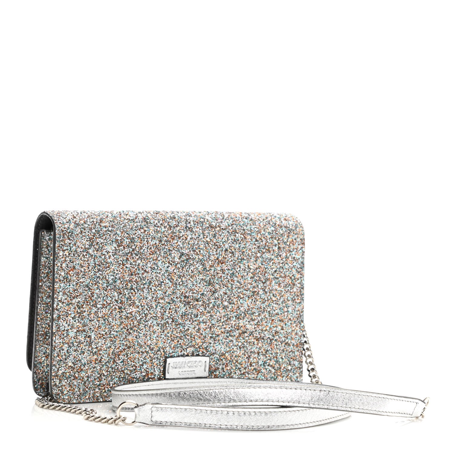 Jimmy Choo Glitter Palace Wallet On Chain Silver Multicolor 2 of 10