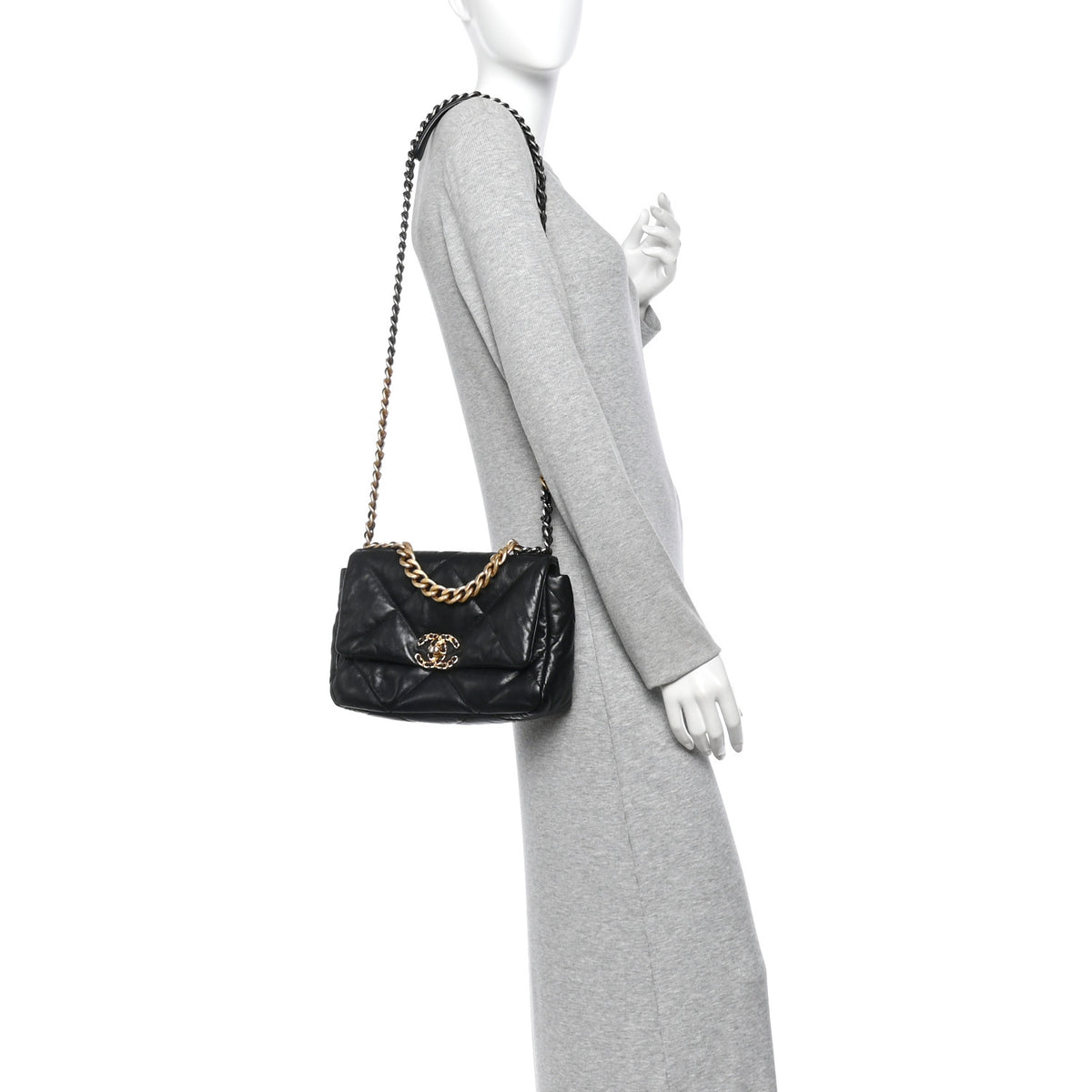 Goatskin Quilted Medium Chanel 19 Flap Black