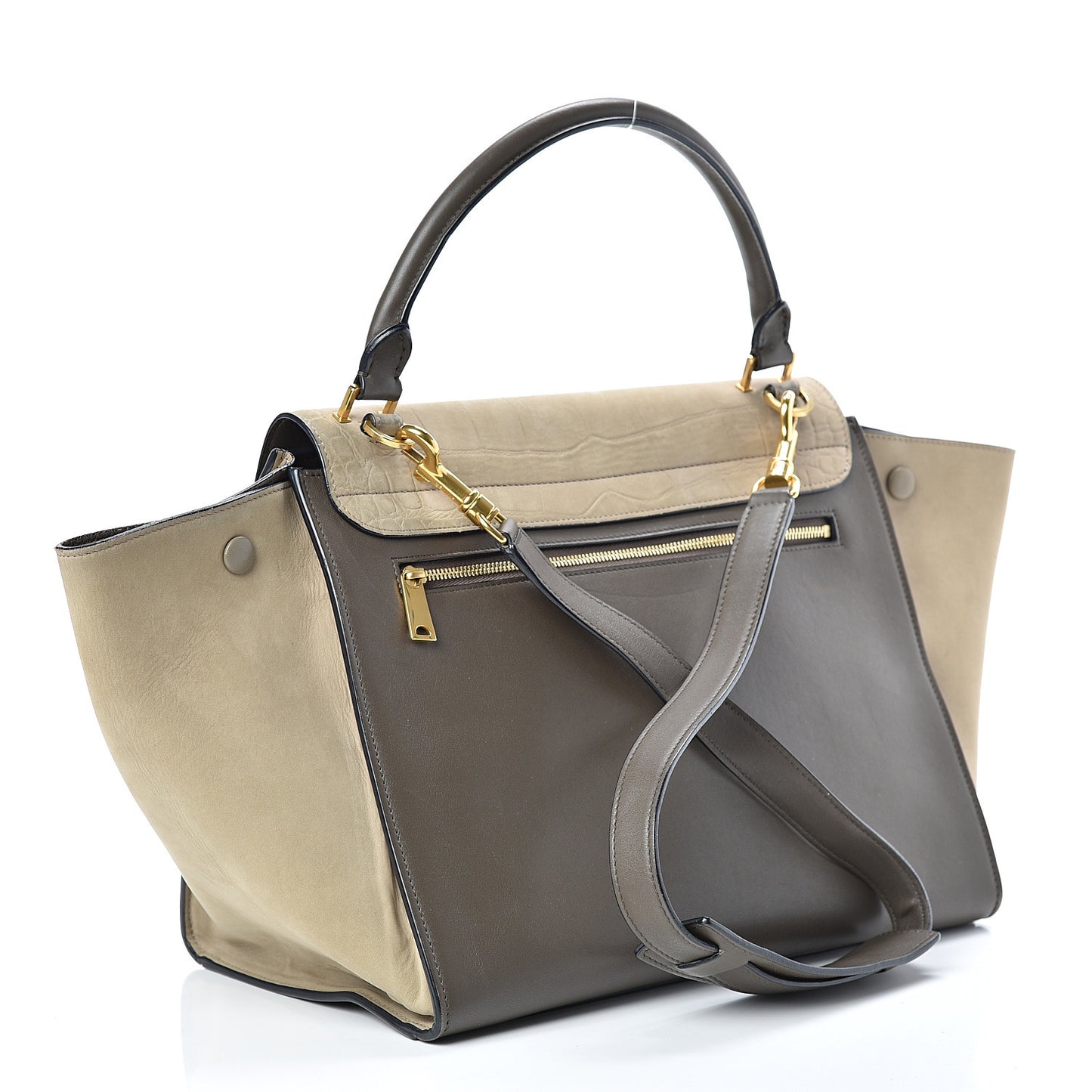 Crocodile Embossed Calfskin Suede Medium Trapeze Taupe