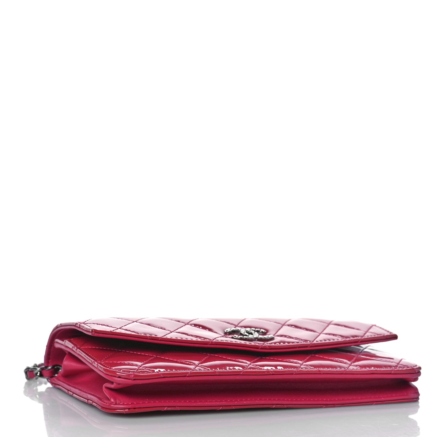 Patent Quilted Brilliant Wallet On Chain WOC Dark Pink