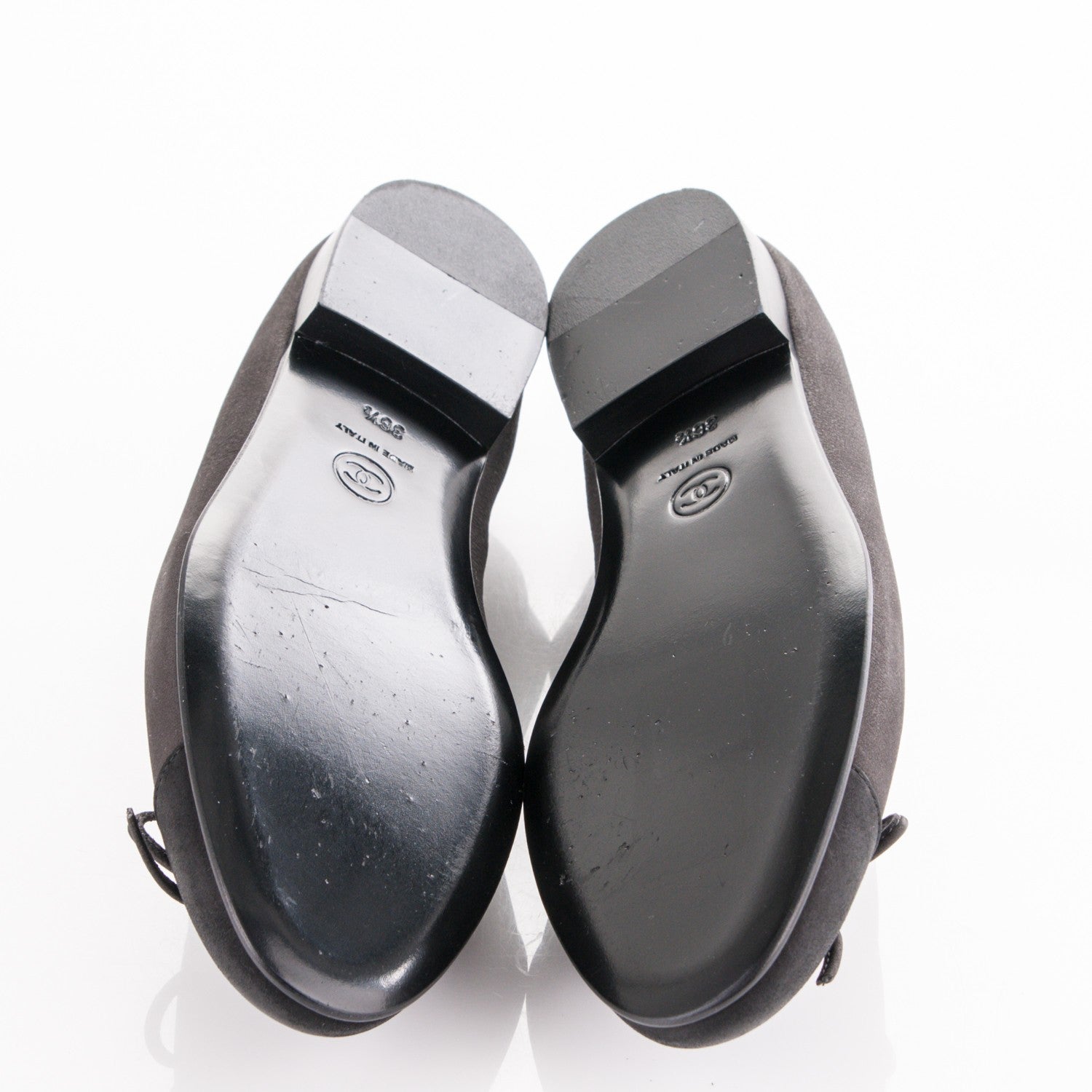 Chanel Suede Lambskin Cap Toe CC Ballerina Flats 36.5 Grey Black 5 of 8