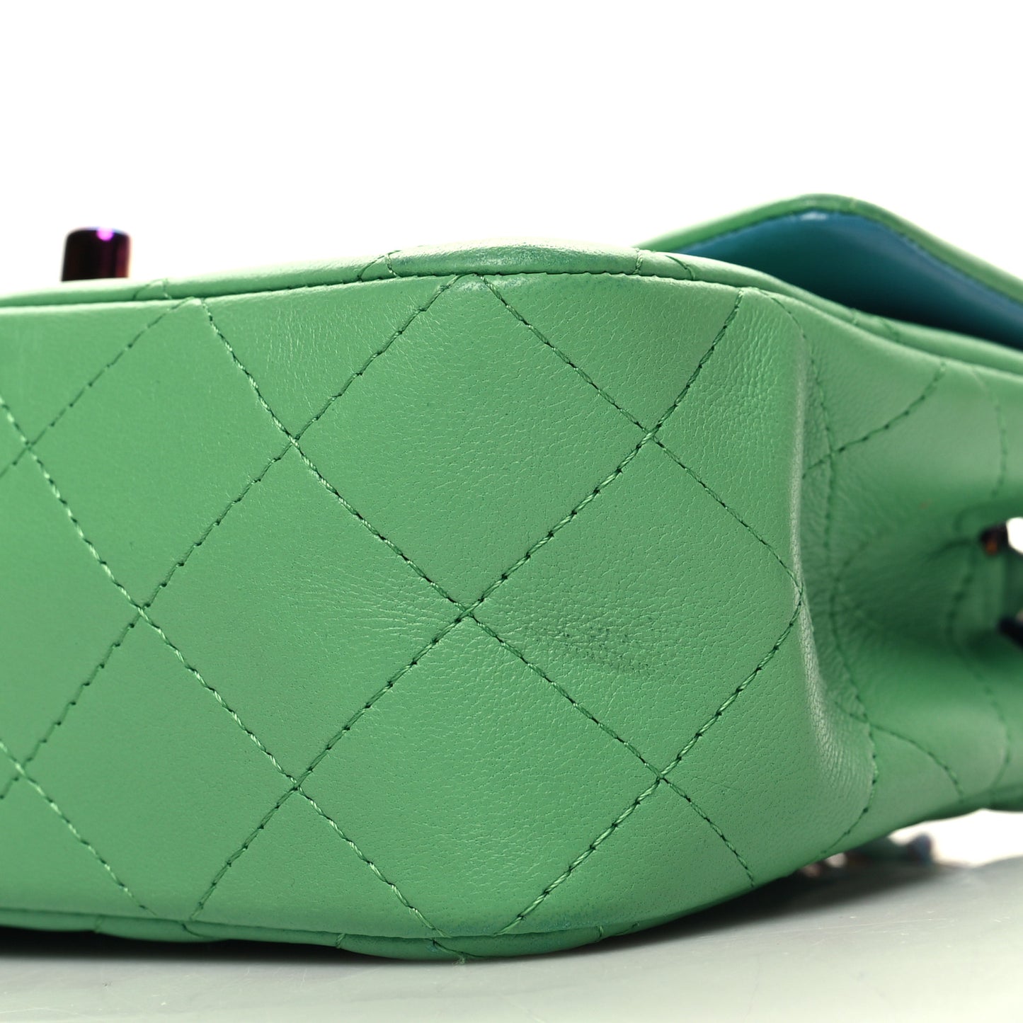 Lambskin Quilted Mini Rectangular Flap Green Blue