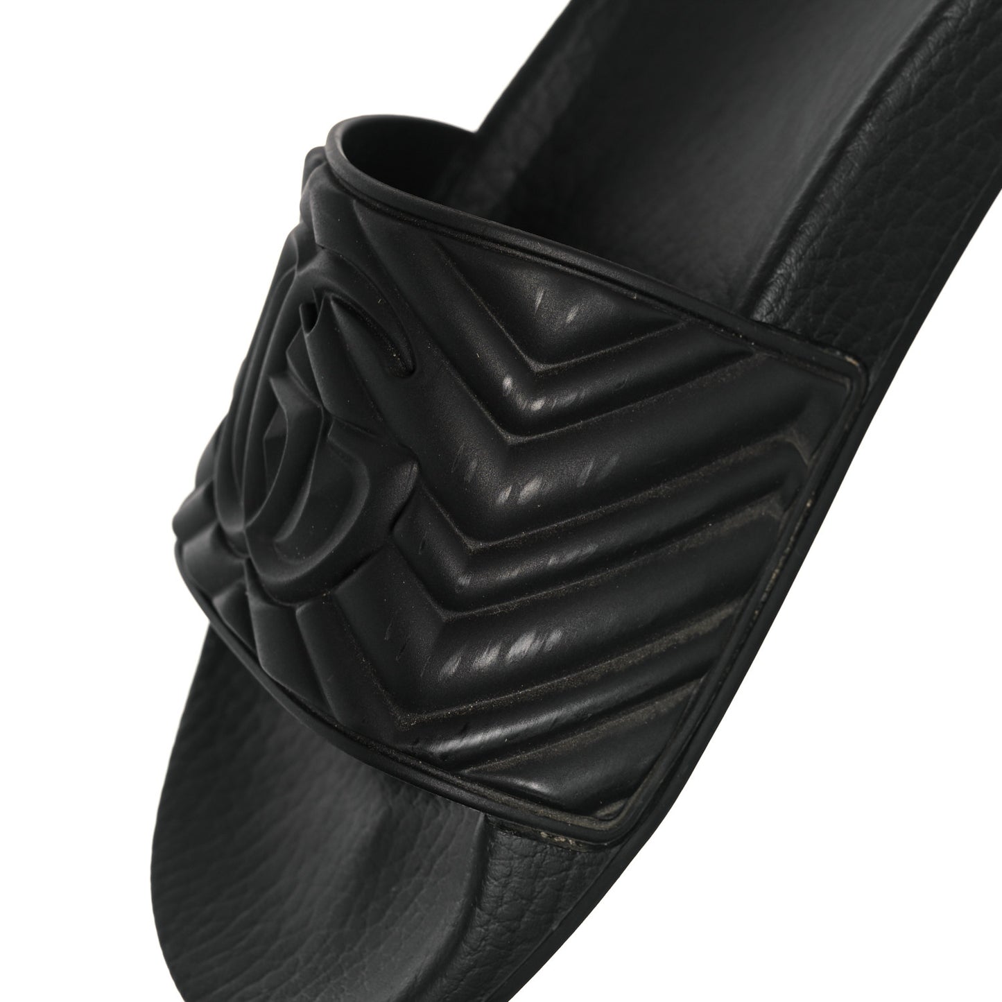 Rubber Matelasse Womens Slide Sandals 35 Black
