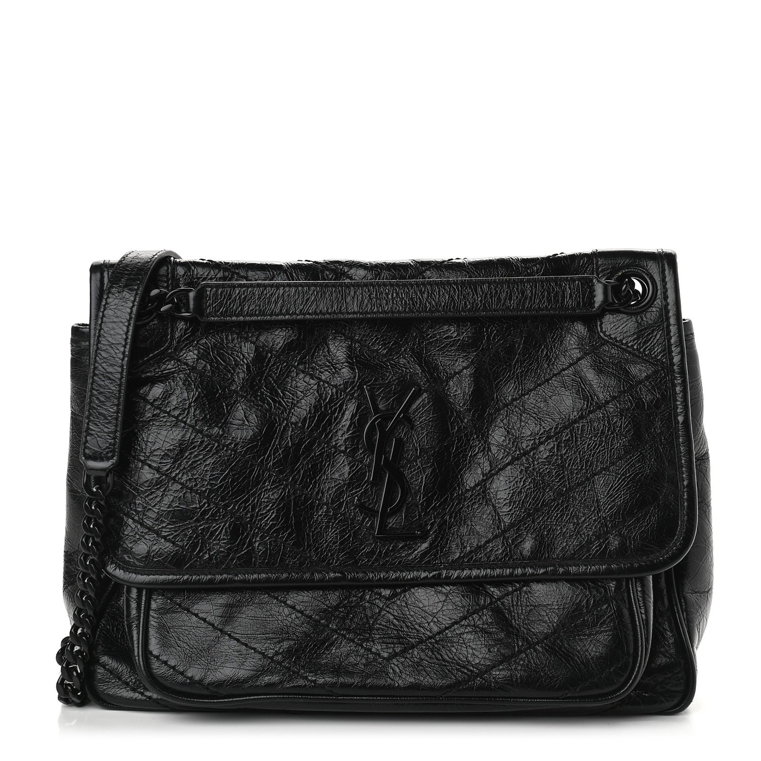 Saint Laurent Crinkled Calfskin Matelasse Monogram Medium Niki Chain Satchel Black 1 of 9