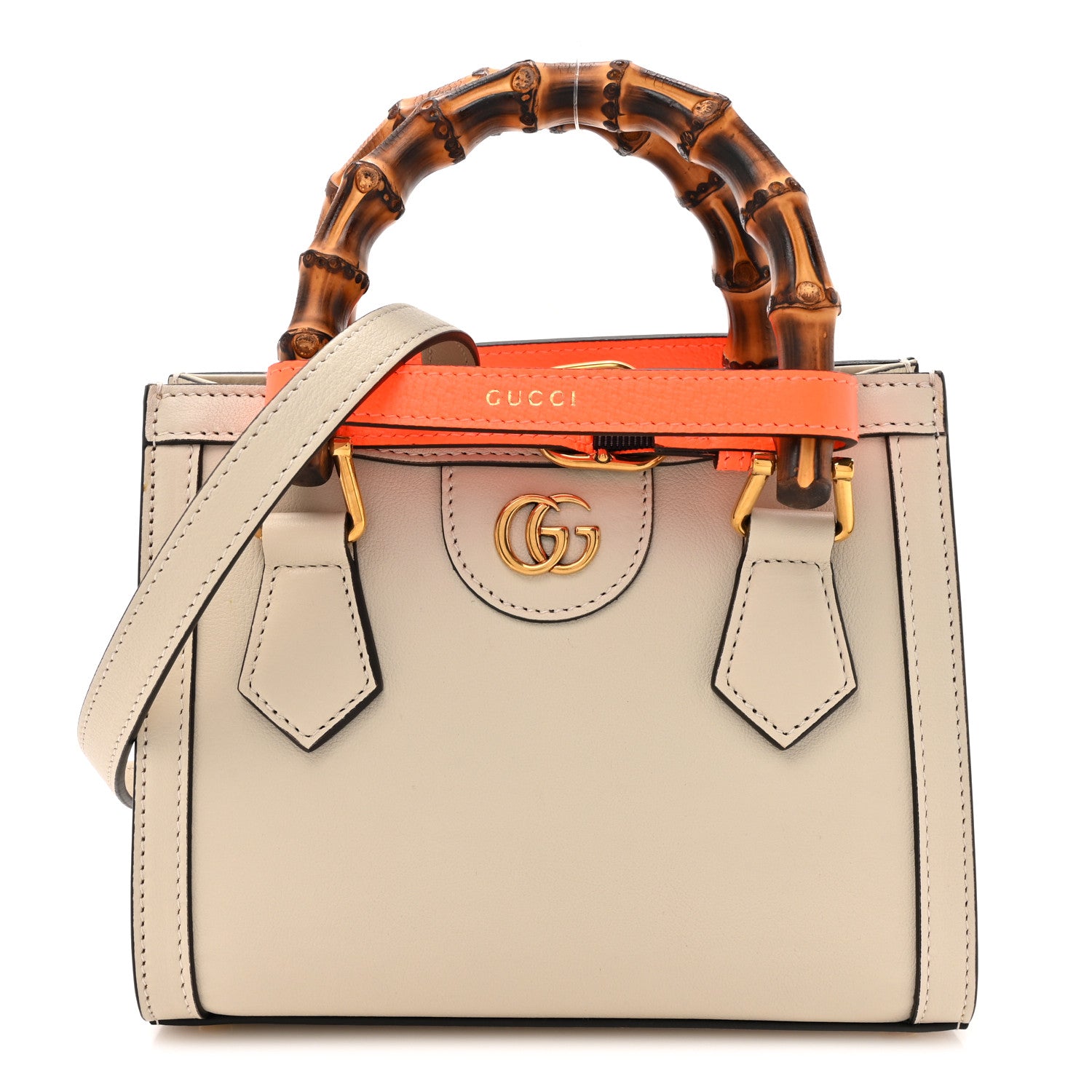 Gucci Wonka Grain Calfskin Mini Diana Tote Bag Mystic White Orange Fluo 1 of 10