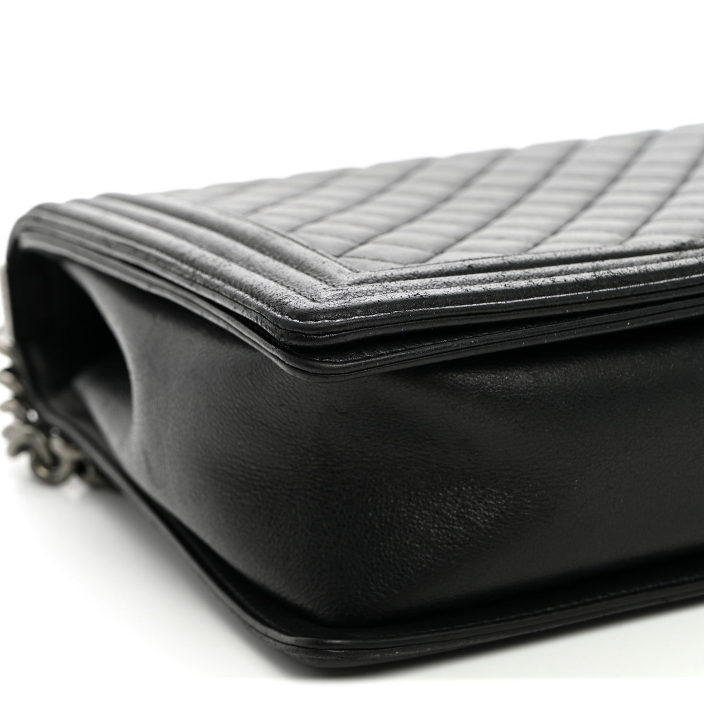 Calfskin Quilted Large Boy Flap Black