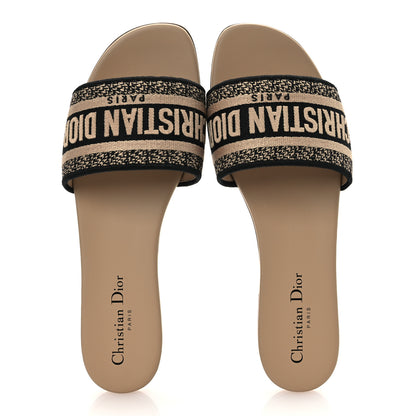Christian Dior Canvas Embroidered Dway Flat Slide Sandals 40 Black Beige 2 of 11