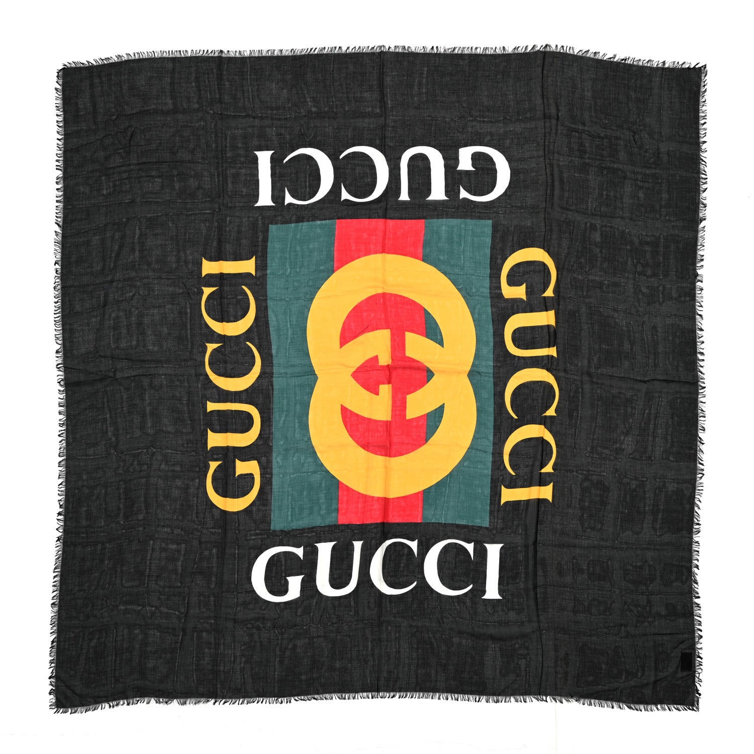 Gucci Modal Silk Coco Capitan Logo Square Scarf Black 1 of 5