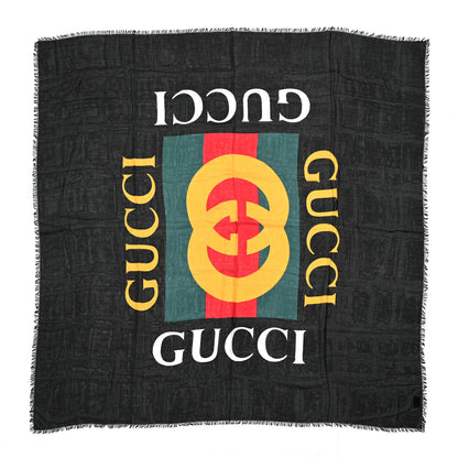 Gucci Modal Silk Coco Capitan Logo Square Scarf Black 1 of 5