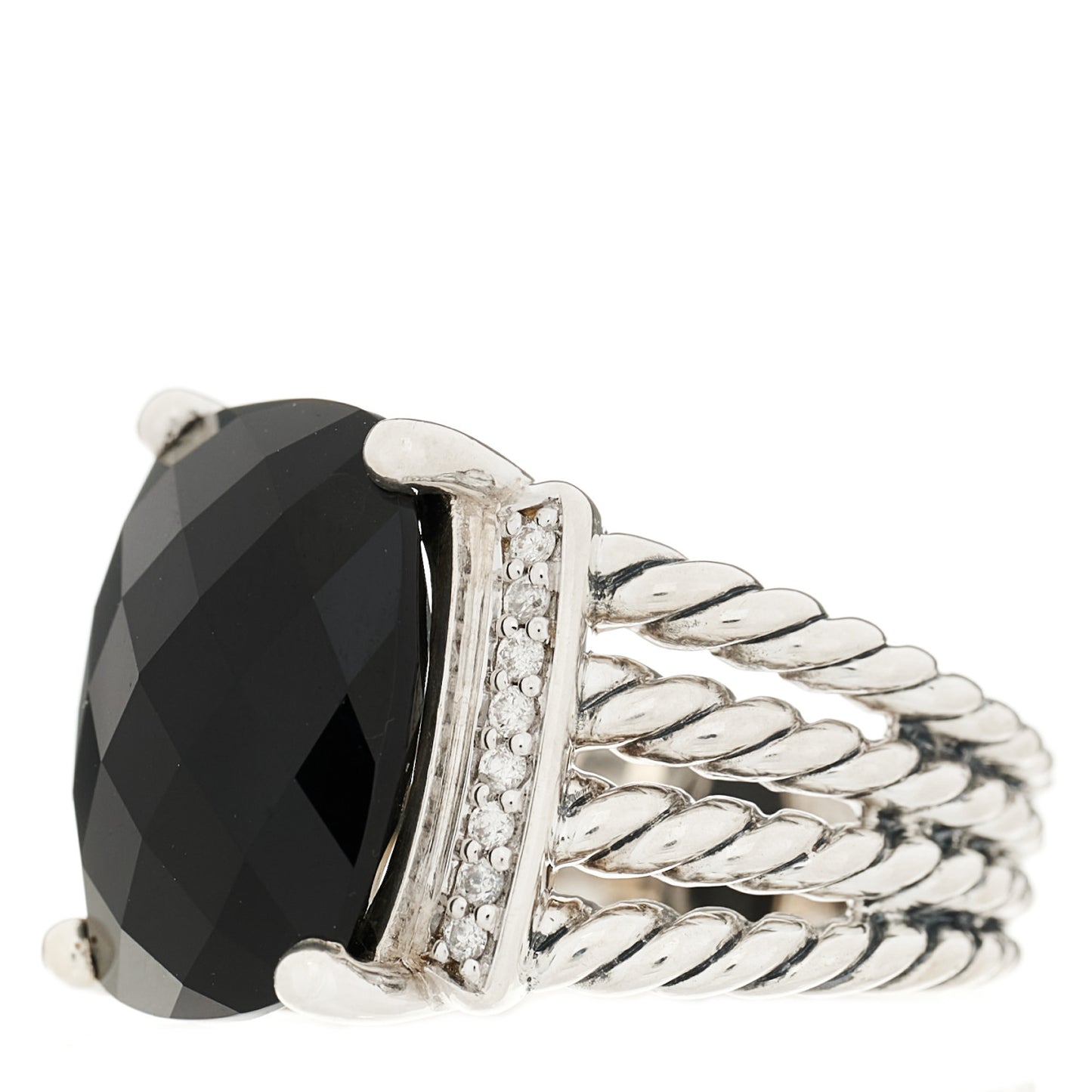 Sterling Silver Diamond Black Onyx 16mm Wheaton Ring 52 6