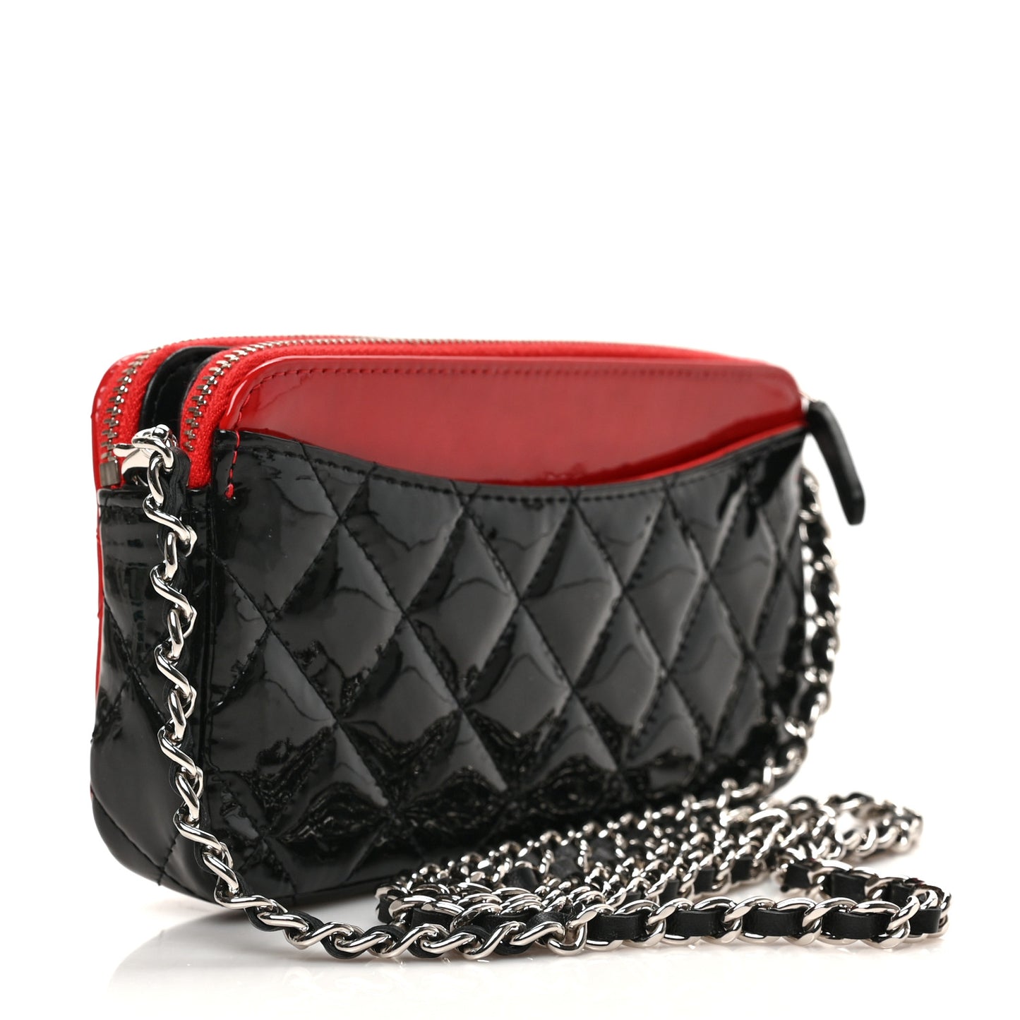 Patent Quilted Small Clutch With Chain Red Black