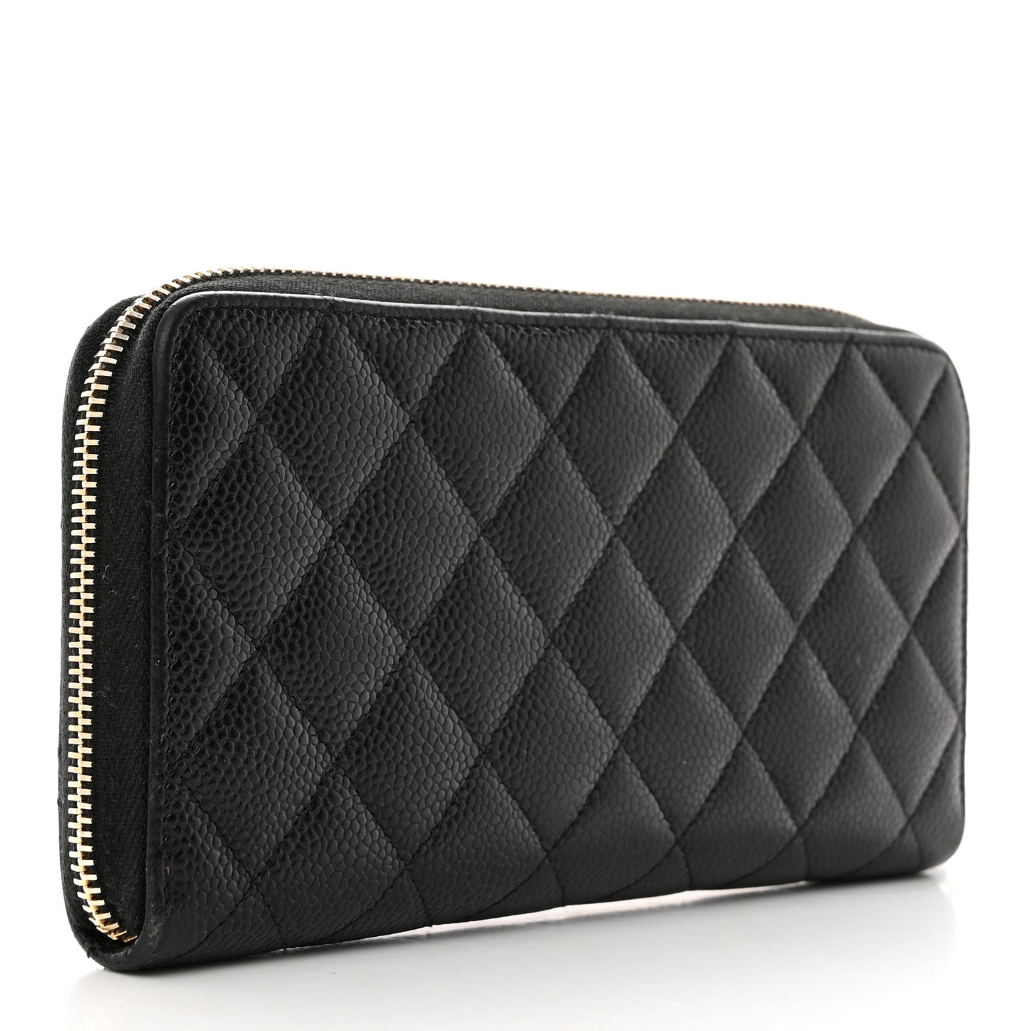 Caviar Quilted Large Gusset Zip Around Wallet Black