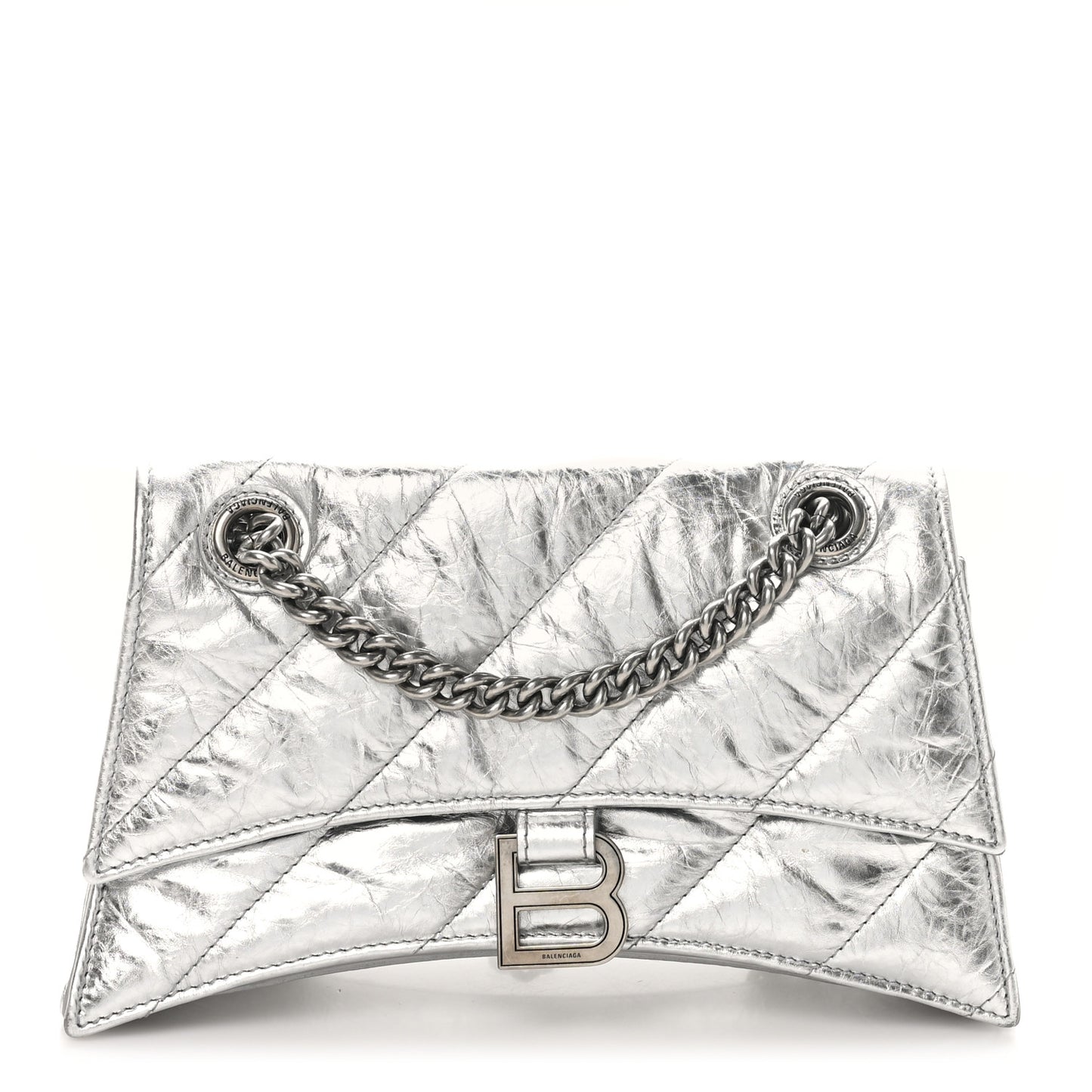 Crushed Calfskin Quilted Small Crush Chain Bag Silver