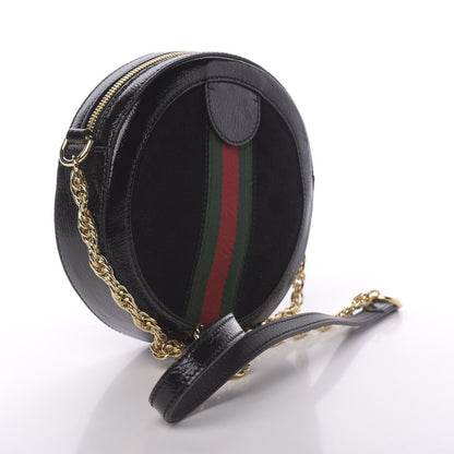 Gucci Suede Patent Web Mini Ophidia Round Shoulder Bag Black 3 of 10