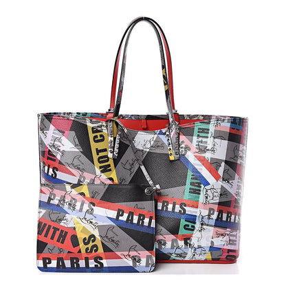 Christian Louboutin Calfskin Loubiballage Spikes East West Cabata Tote Black Multicolor 1 of 10