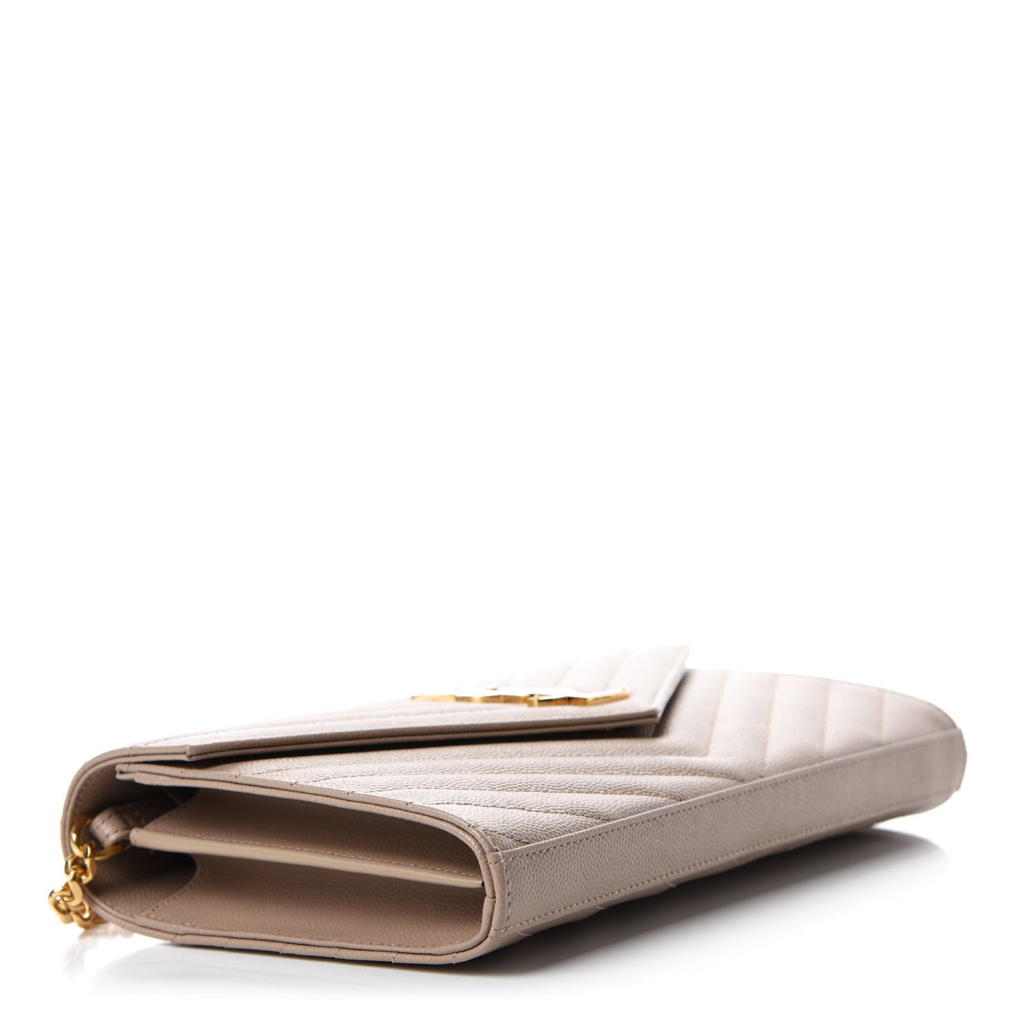 Saint Laurent Grain De Poudre Matelasse Chevron Monogram Walllet on Chain Dark Beige 4 of 11