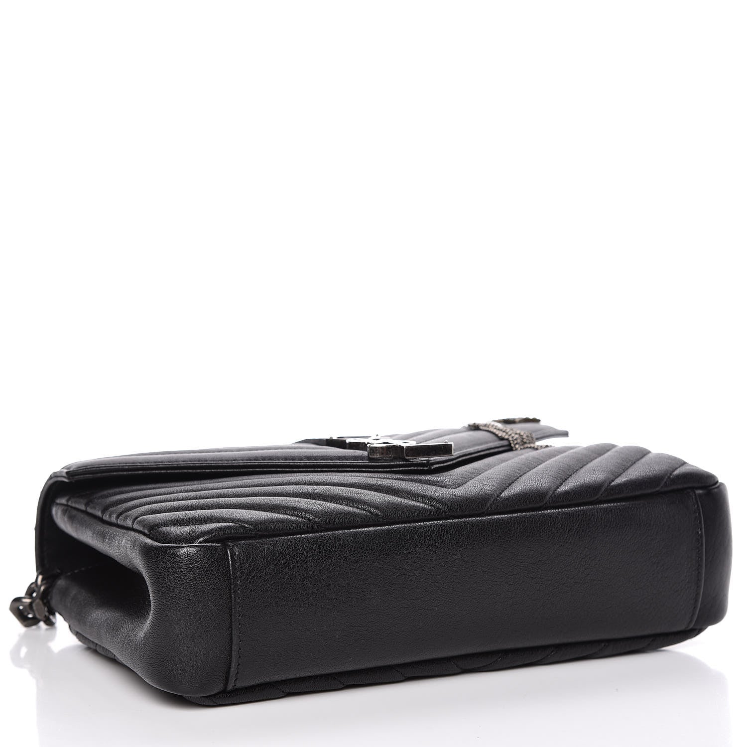 Saint Laurent Sheepskin Matelasse Chevron Monogram Medium Pins College Bag Black 4 of 11