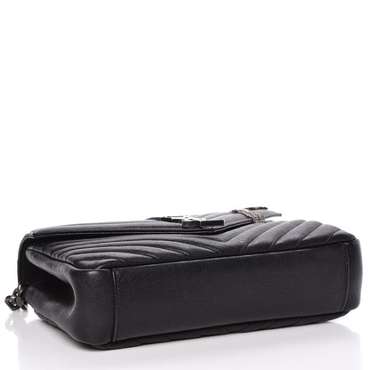 Saint Laurent Sheepskin Matelasse Chevron Monogram Medium Pins College Bag Black 4 of 11