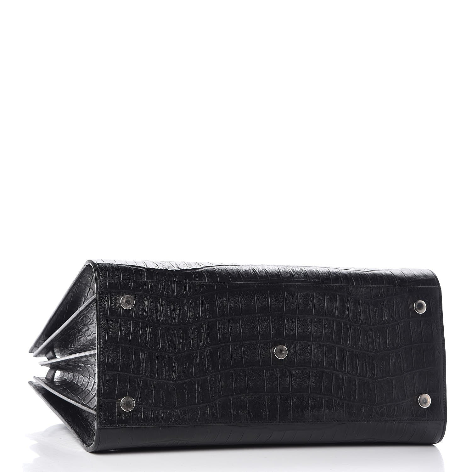 Saint Laurent Calfskin Crocodile Embossed Large Sac De Jour Carryall Black 4 of 8