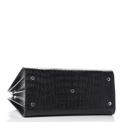 Saint Laurent Calfskin Crocodile Embossed Large Sac De Jour Carryall Black 4 of 8