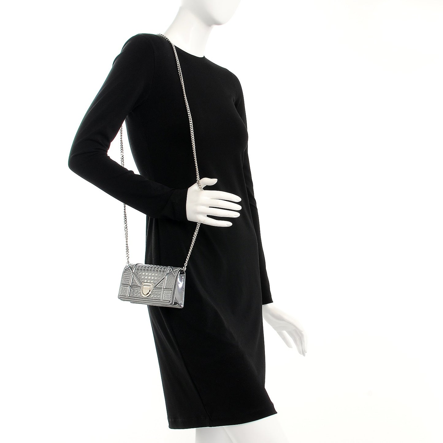 Metallic Patent Micro-Cannage Baby Diorama Flap Bag Silver