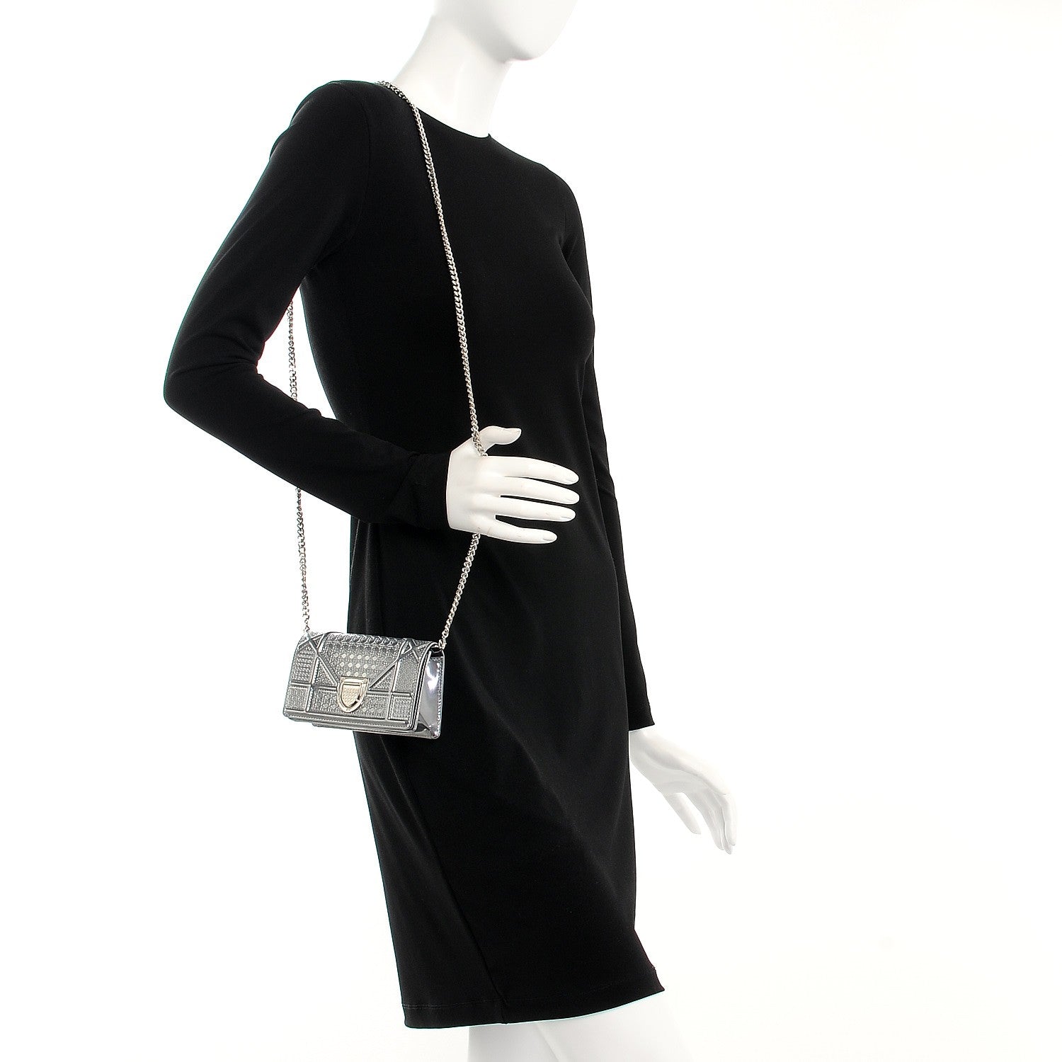 Christian Dior Metallic Patent Micro-Cannage Baby Diorama Flap Bag Silver 2 of 7