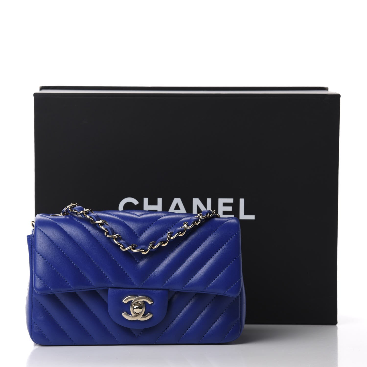 Chanel Lambskin Chevron Quilted Mini Rectangular Flap Blue 11 of 11