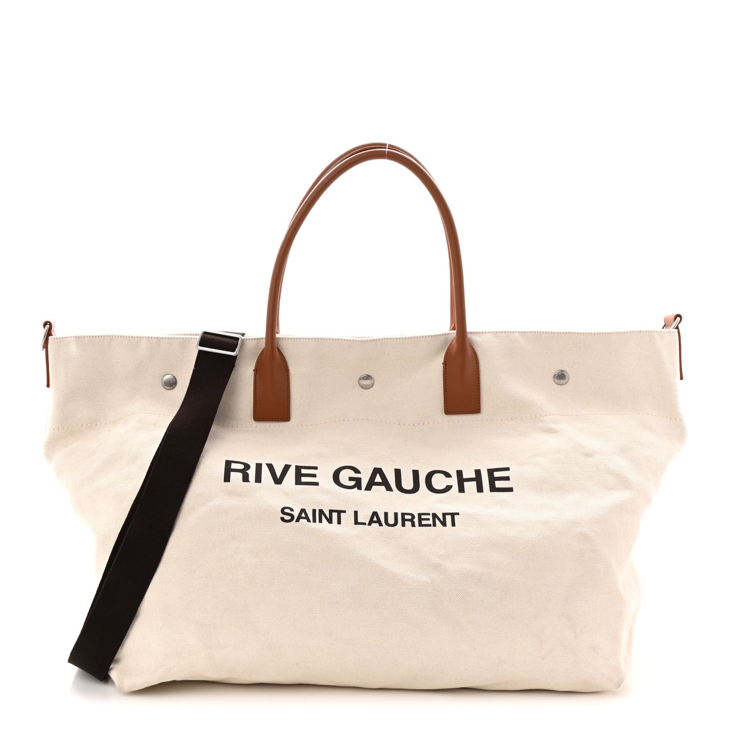 Linen Calfskin Rive Gauche Maxi Tote Grege et Noir
