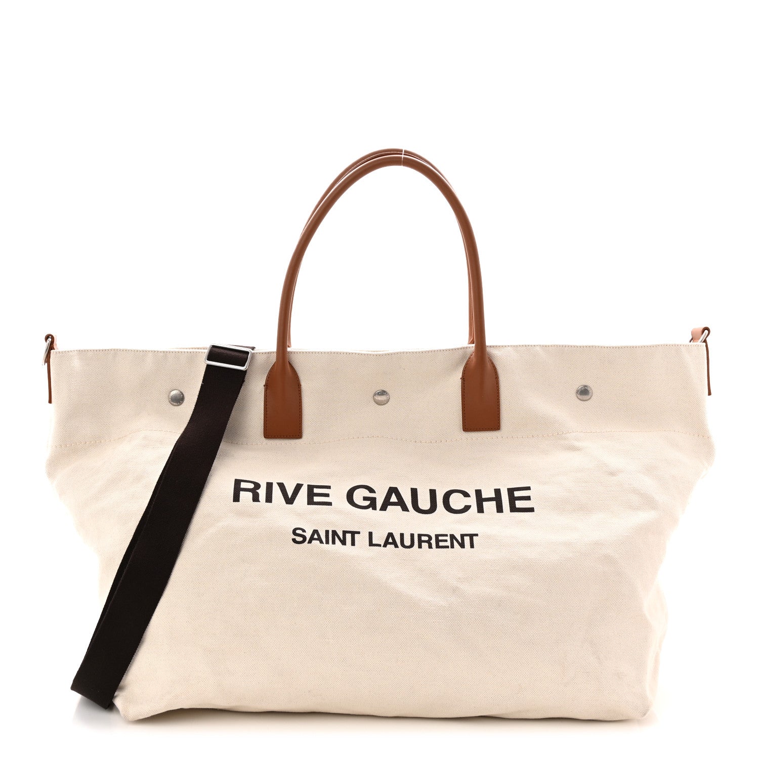 Saint Laurent Linen Calfskin Rive Gauche Maxi Tote Grege et Noir 2 of 19