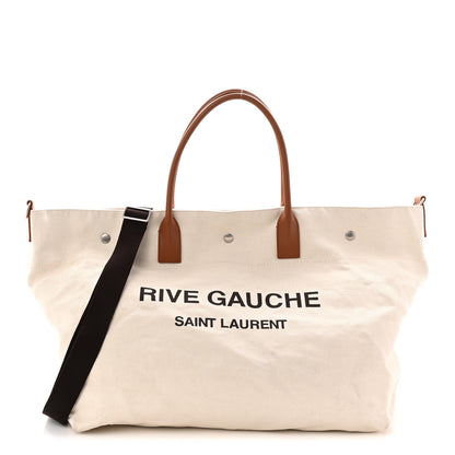 Saint Laurent Linen Calfskin Rive Gauche Maxi Tote Grege et Noir 2 of 19