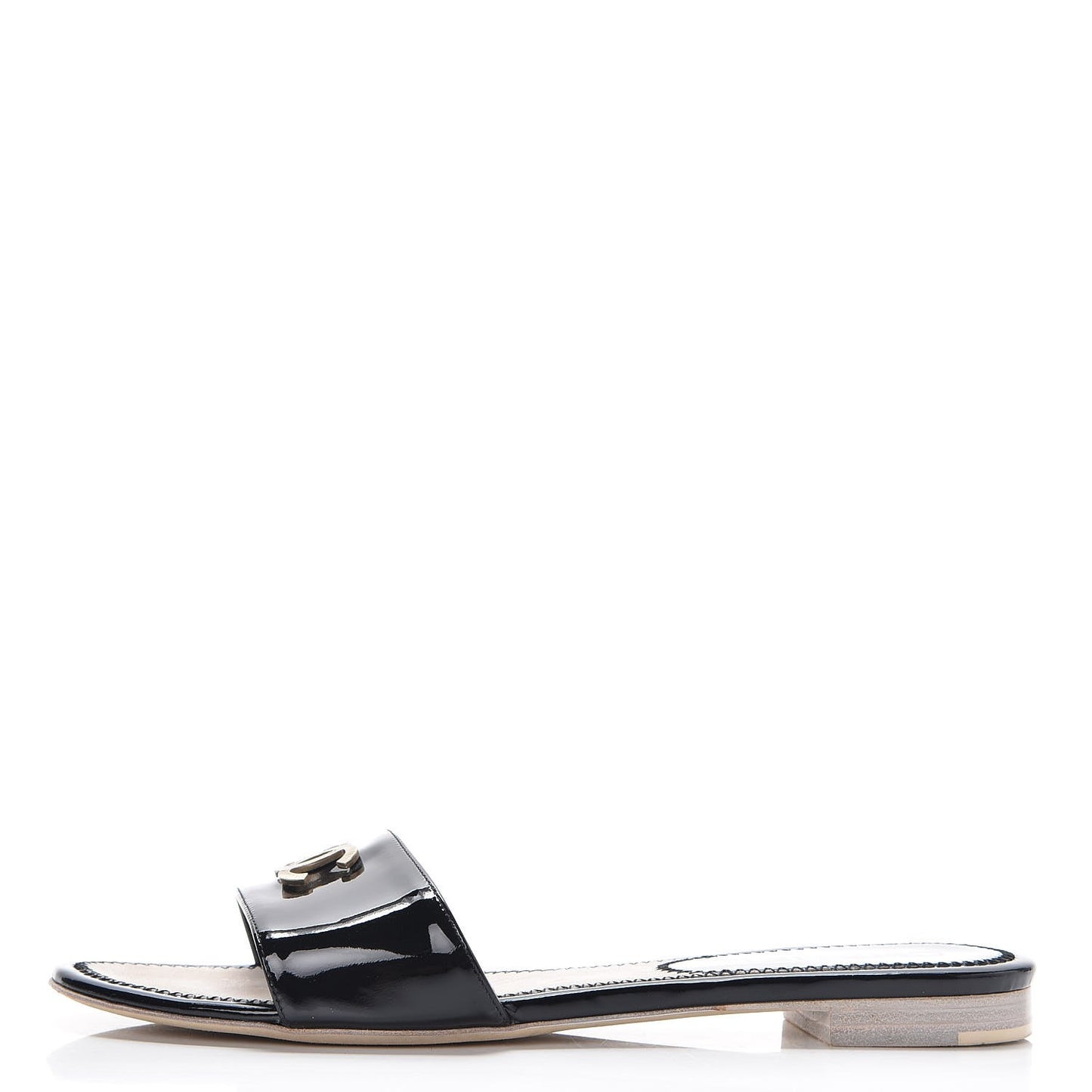 Patent Calfskin CC Slip On Mules 37.5 Black