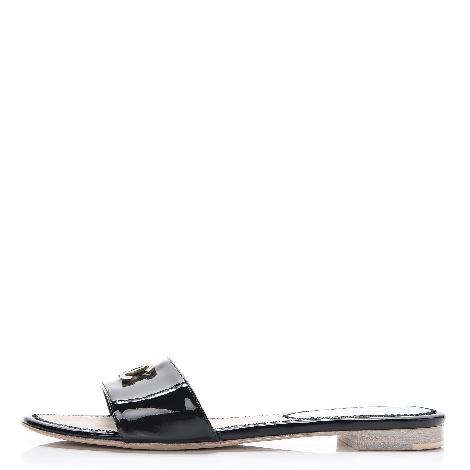 Chanel Patent Calfskin CC Slip On Mules 37.5 Black 1 of 11