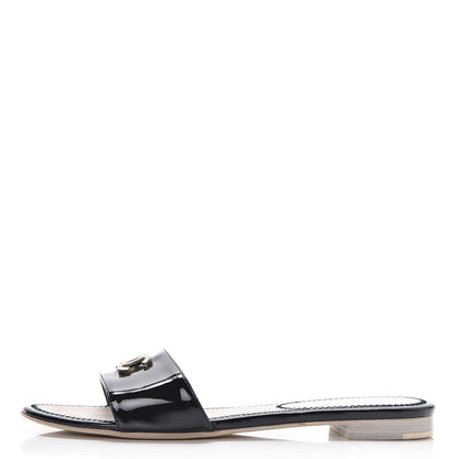 Chanel Patent Calfskin CC Slip On Mules 37.5 Black 1 of 11