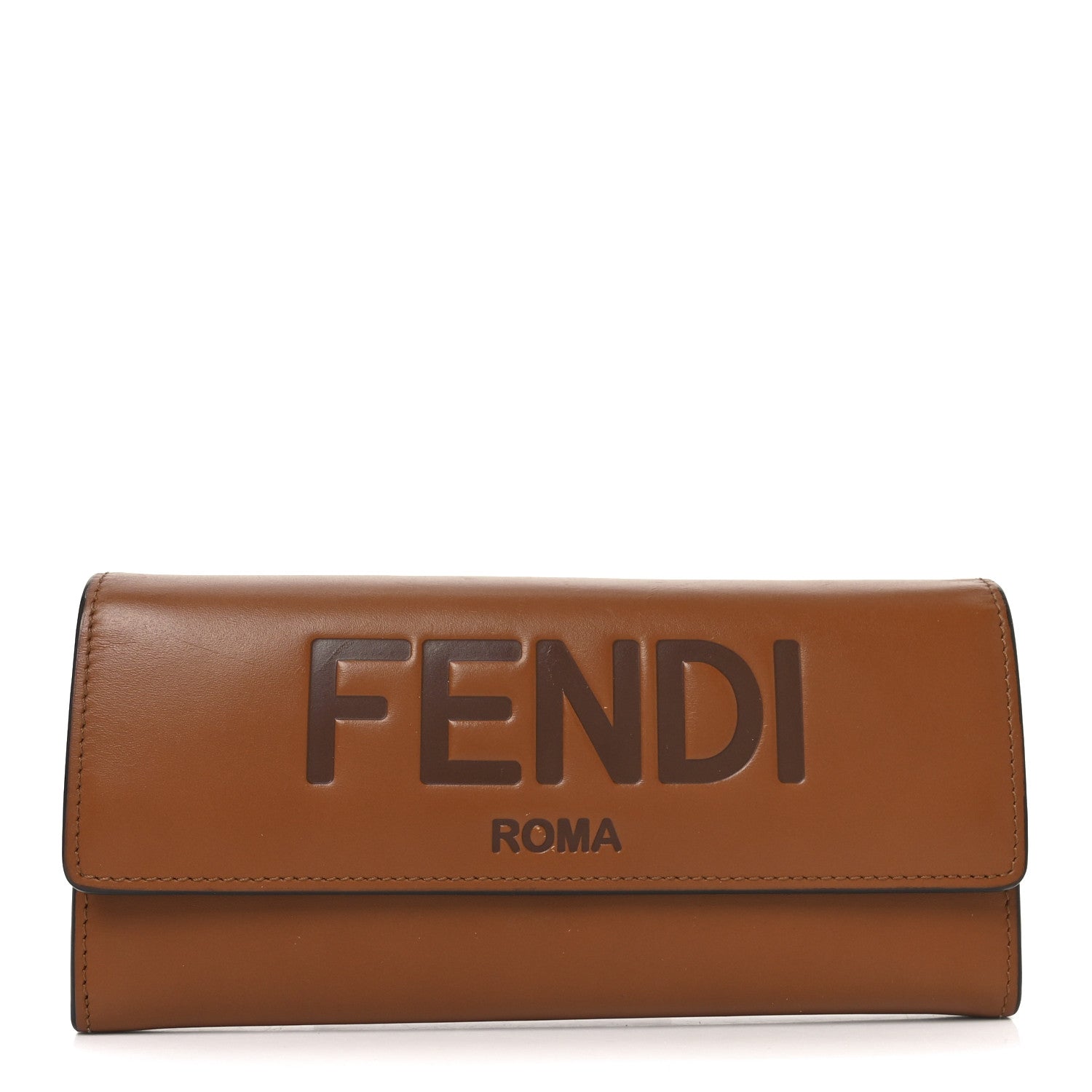 Fendi Vitello King Tamponato Logo Embossed Continental Wallet Cuoio 1 of 7