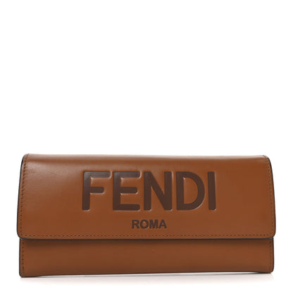 Fendi Vitello King Tamponato Logo Embossed Continental Wallet Cuoio 1 of 7