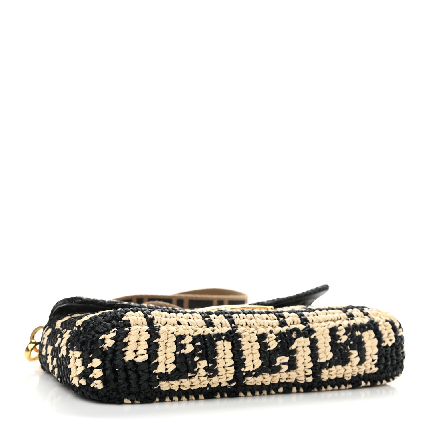 Fendi Raffia Vitello Dolce FF 1974 Crochet Baguette Black Natural 4 of 10