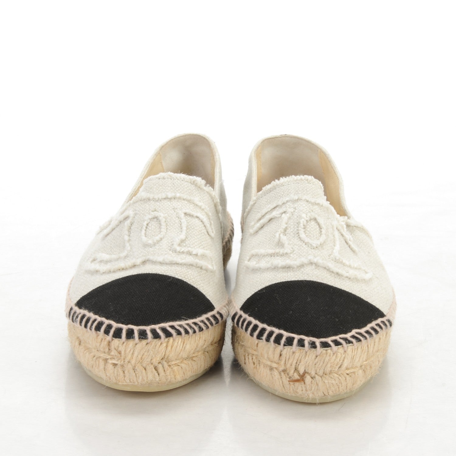 Chanel Linen CC Espadrilles 38 Beige Black 2 of 9