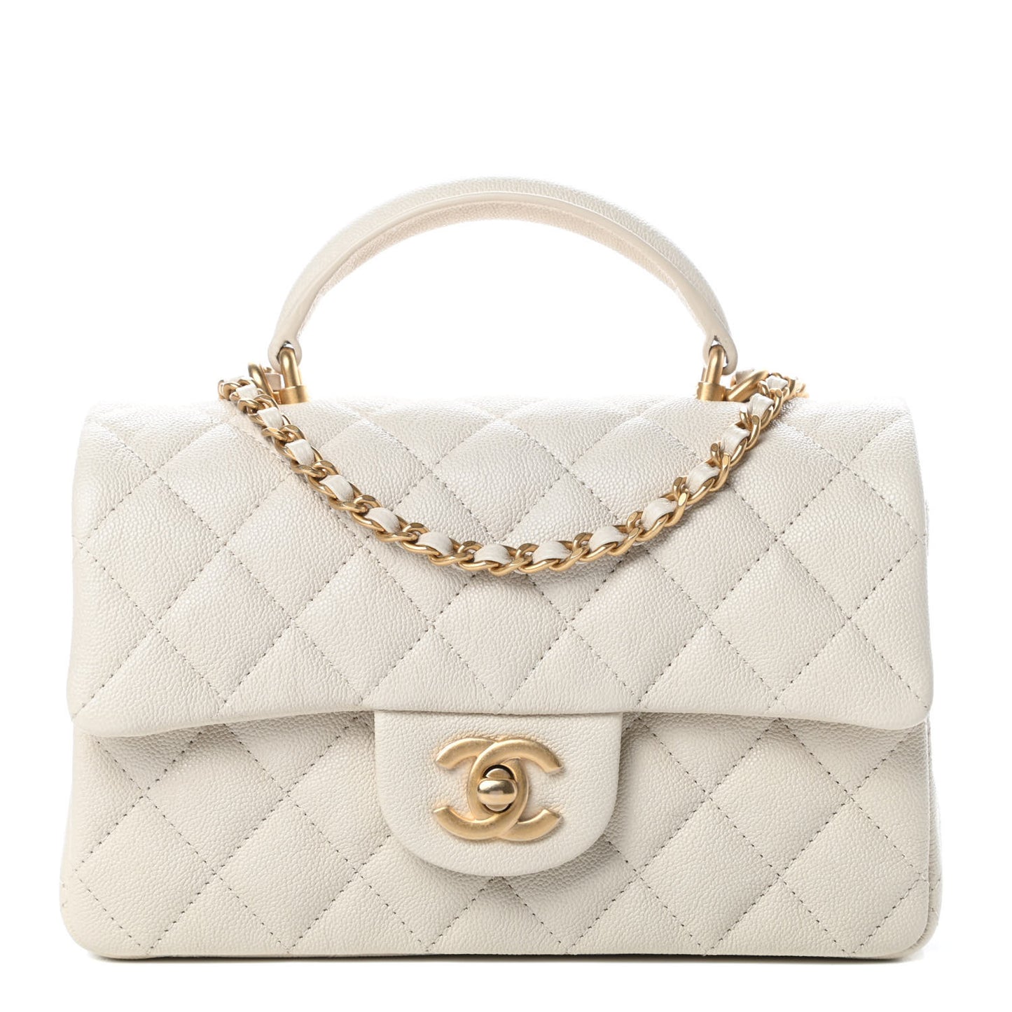 Caviar Quilted Mini Top Handle Rectangular Flap Beige