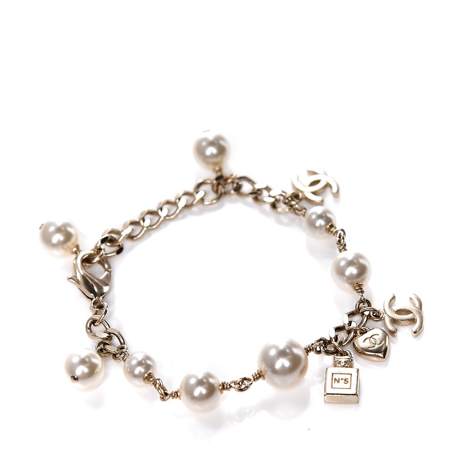 Chanel Pearl Bead CC Charm Bracelet Light Gold 1 of 6