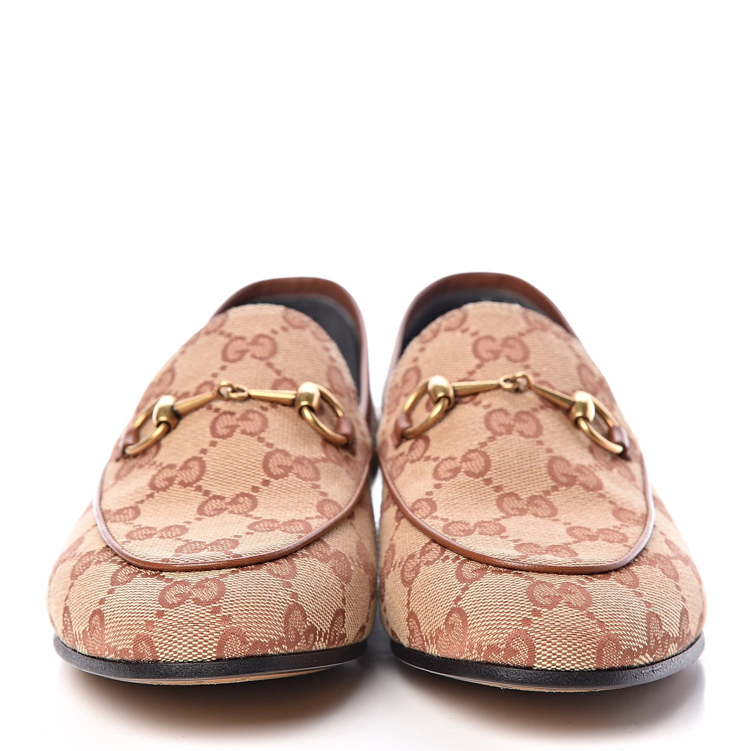 Gucci Canvas GG Monogram Horsebit Womens Jordaan Loafers 38 Beige Ruggine Rust 2 of 9