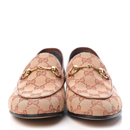 Gucci Canvas GG Monogram Horsebit Womens Jordaan Loafers 38 Beige Ruggine Rust 2 of 9